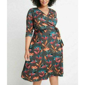 Ryllace Luxury Knit Floral Faux Wrap Dress 1X